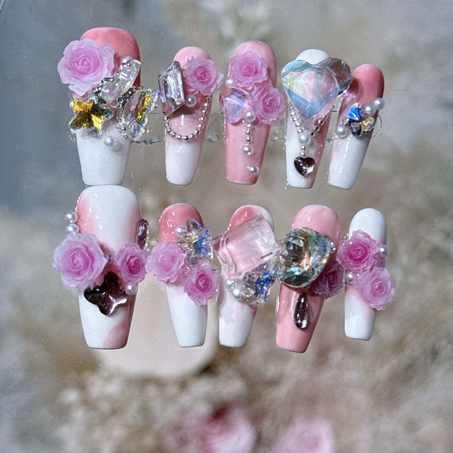 Hand-Worn Nail Dried Rose Three-Dimensional Flower Fake Nail Patch Nail Sticker Pieces Manicure Best-Seller on Douyin Nail Sticker