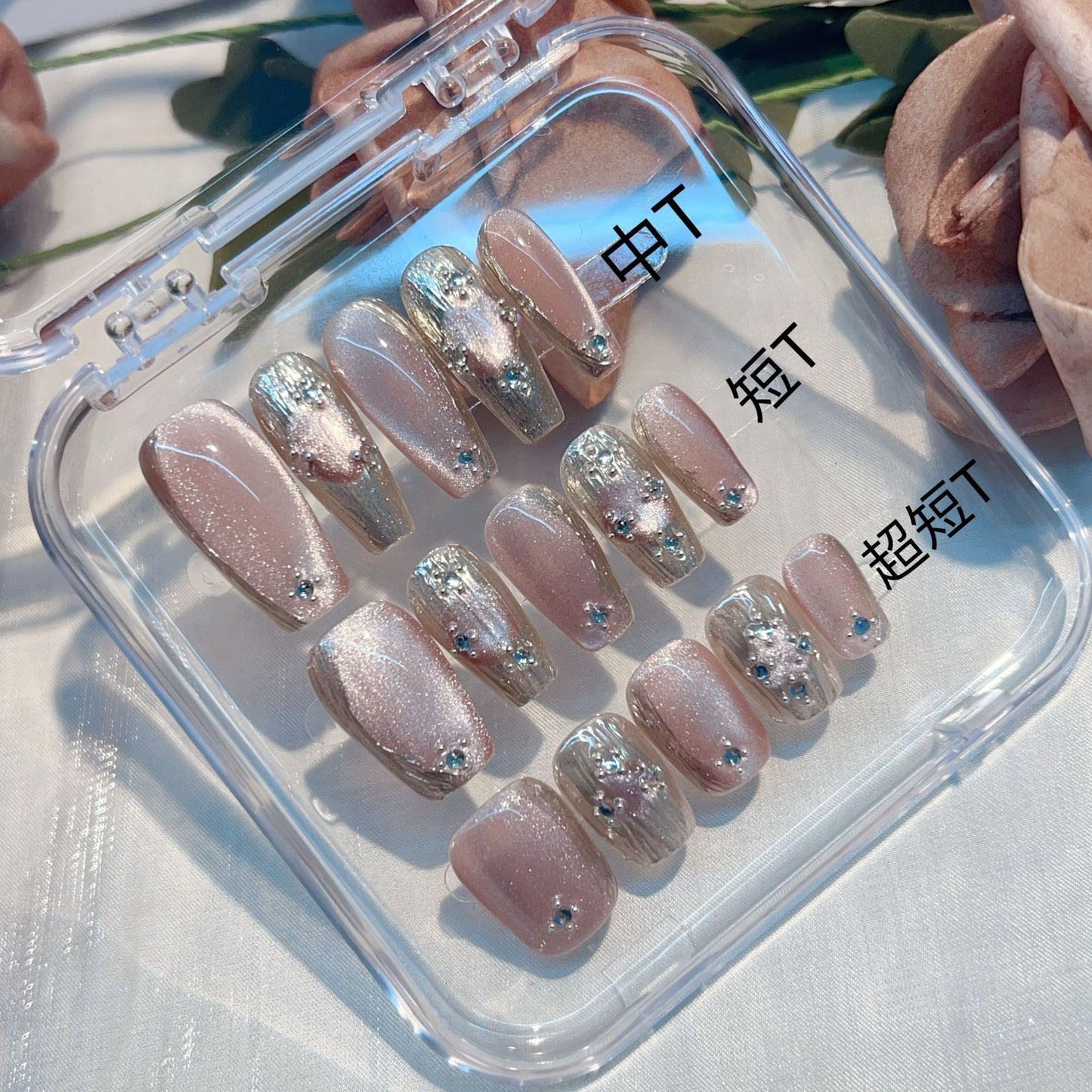 (Hand-Made Nail) Buchirati Cat Eye Collection Original Handmade Wear Armor Nail Stickers Pink Blue and White Chic Six-Color Style