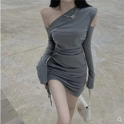 Free shipping   new sexy off-the-shoulder temperament slim-fitting hip skirt short skirt slim tight black dress trendy