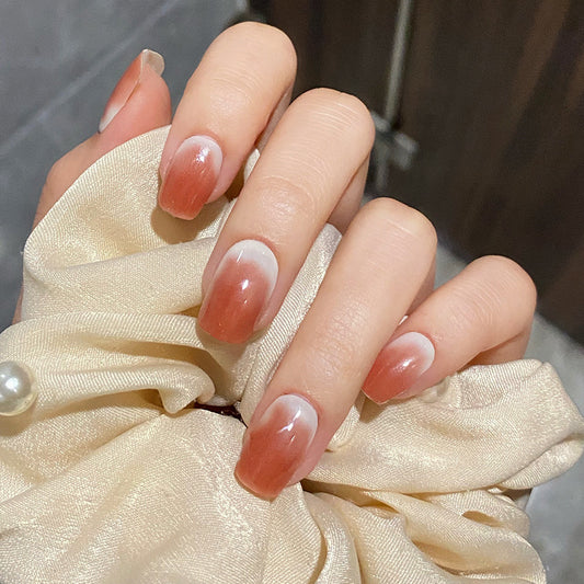 红豆沙渐变穿戴甲美甲贴片指甲贴片可拆卸假指甲穿戴美甲成品甲片