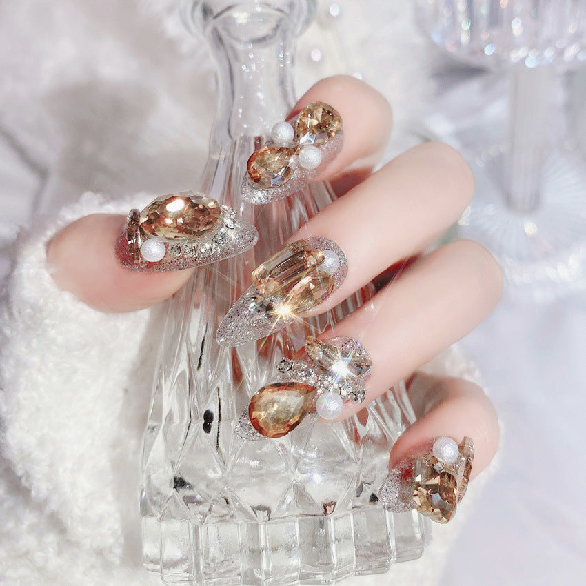 Fashion  nail New Nail Beauty Wear Nail Ins Advanced Pure Desire Wind Nail Patch Wear Nail Rhinestone Big Diamond Nail Stickers U8
