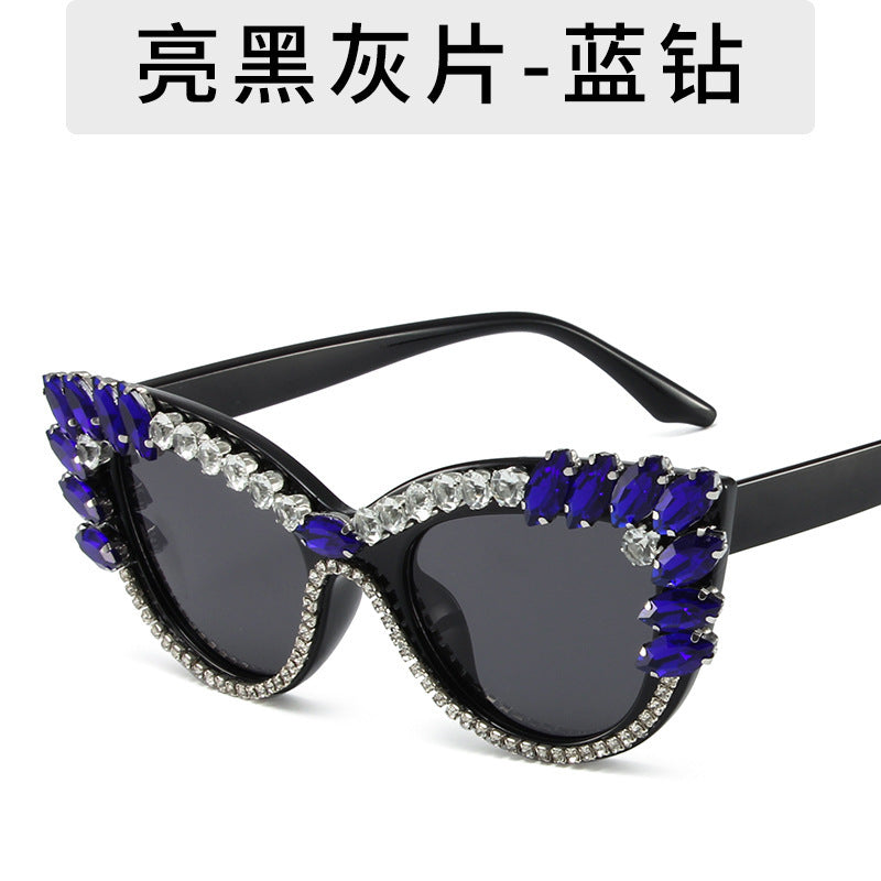 Women's fashion glasses 2023秋季新款欧美猫眼镶钻防蓝光平光镜跨境时尚网红 ins装饰眼镜