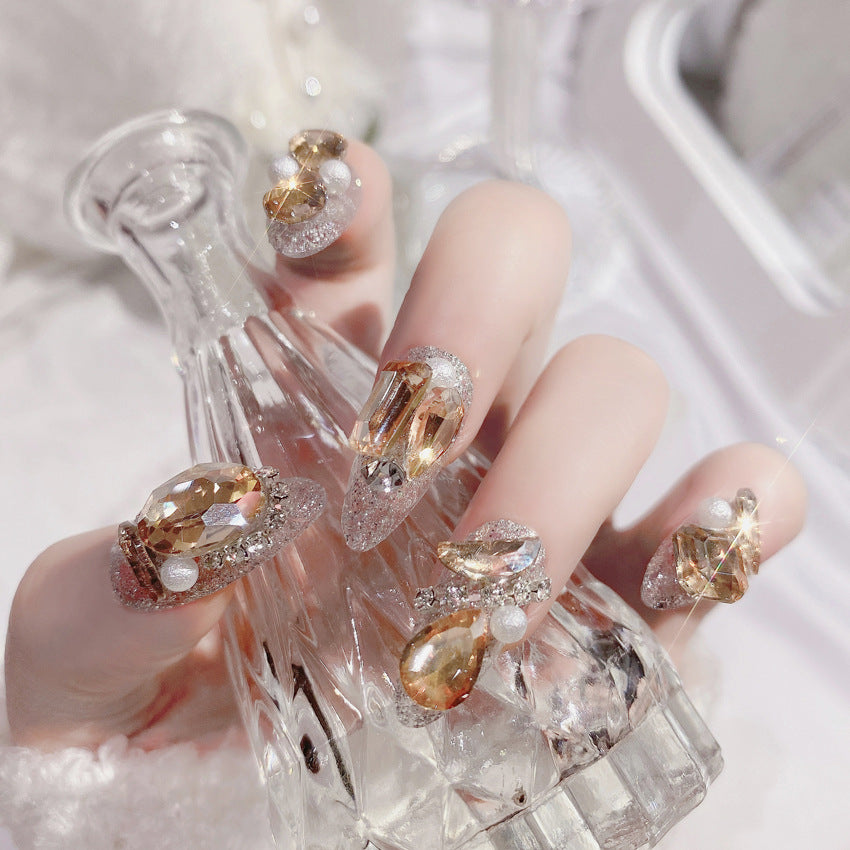 Fashion  nail New Nail Beauty Wear Nail Ins Advanced Pure Desire Wind Nail Patch Wear Nail Rhinestone Big Diamond Nail Stickers U8