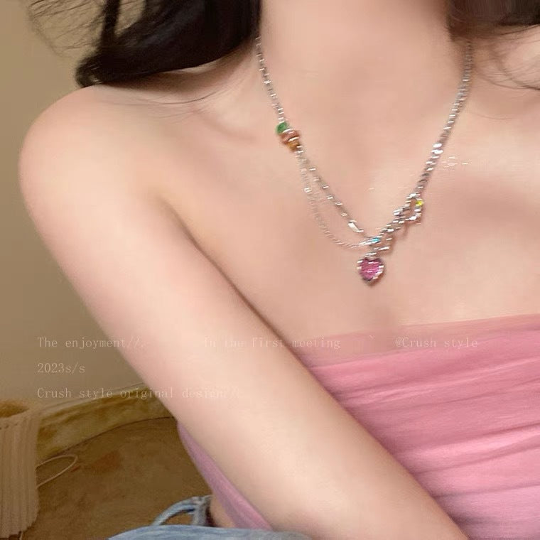 珠宝首饰巴洛克小众珍珠项链女辣妹气质锁骨链设计感爱心吊坠百搭饰品批发