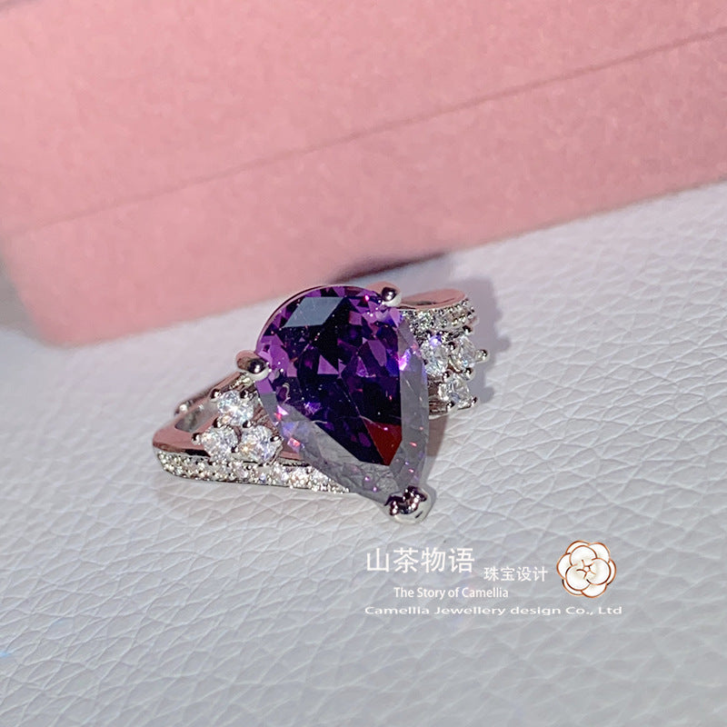 Camellia香港珠宝同款新娘彩宝婚戒 镀金微镶璀璨锆克拉皇冠戒指