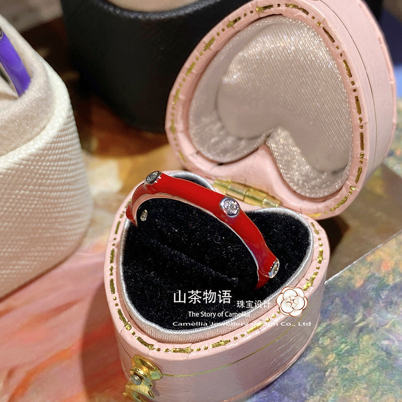 Camellia多巴胺少女境外彩虹锆石时尚百搭手工珐琅不褪色叠带戒指