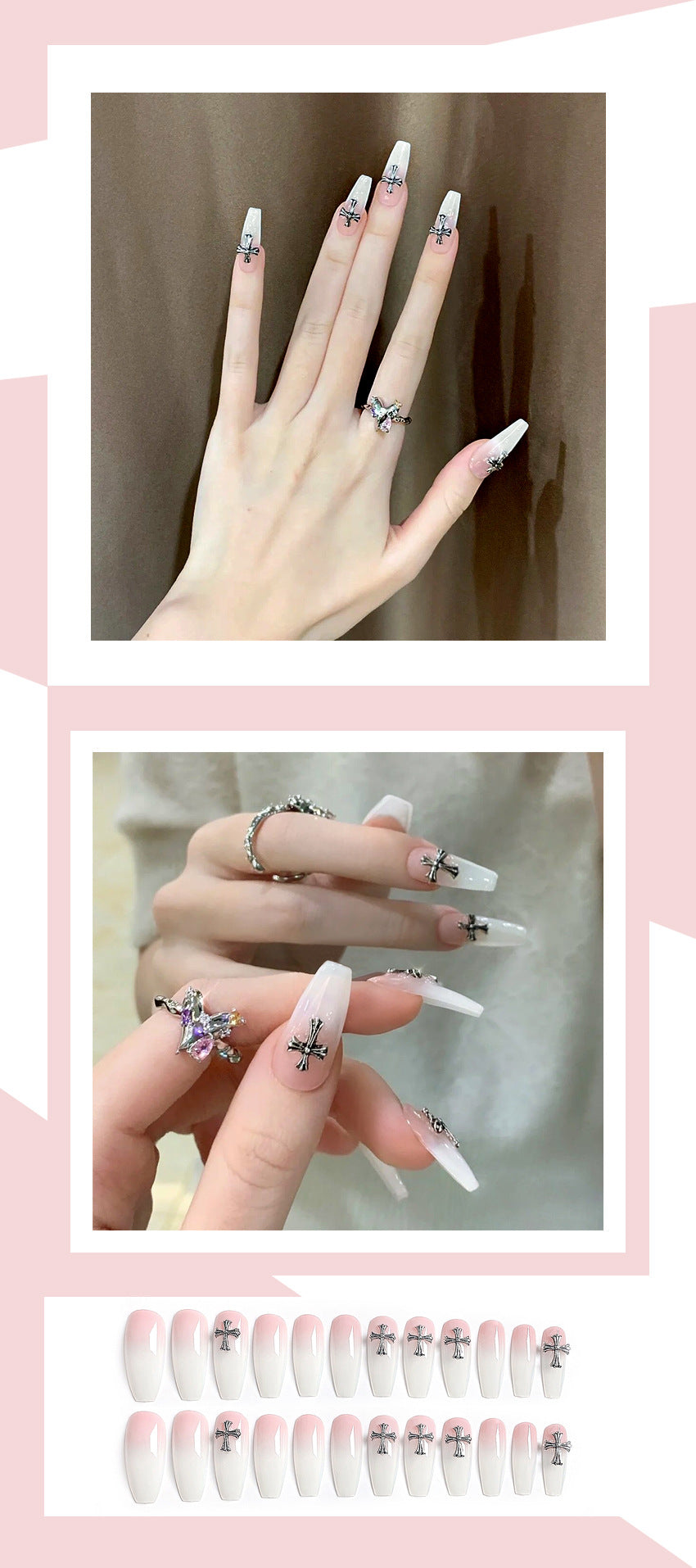 Fashion  nail European and American Crock Heart Wear Nail Nail Stickers Nail Patch Fake Nails Removable Nail Tip Nail Y35