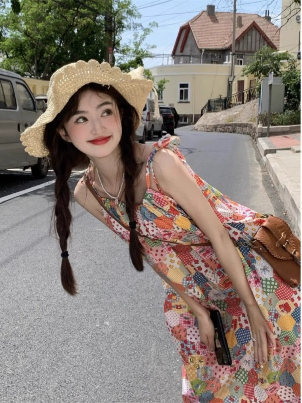 Dopamine dress Free shipping Tattoo Dopamine floral splicing lace suspender dress women's summer age reduction Sanya seaside vacation photo beach dress