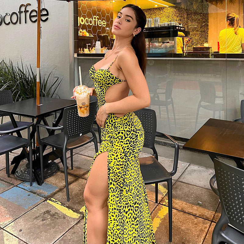 Fashion women's wear  2024 Summer New Cross-Border Women's Clothing Fashion Printed Sexy Backless Cross Strap Sling Dress