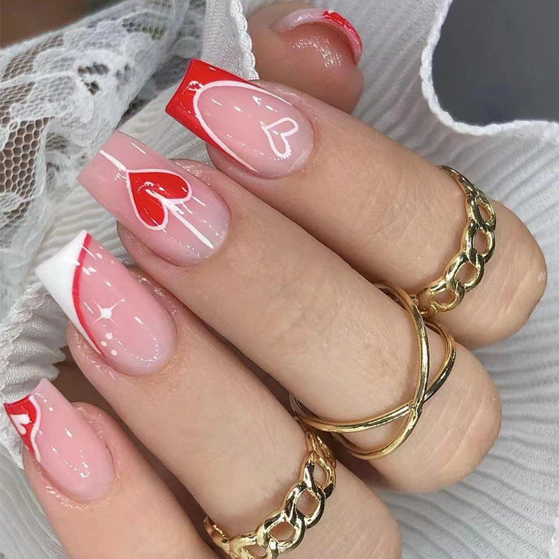 红白爱心穿戴甲粉色nails 星星跨境美甲片外贸假指甲长甲美甲贴片