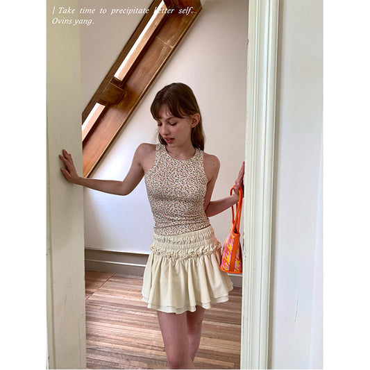 Dopamine tops Free shipping Tattoo Ovinsyang floral sleeveless top women's high-end summer wear sweet wind dopamine thai small vest