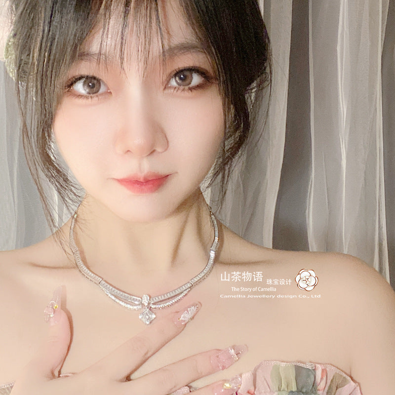 Camellia专柜同款重工轻奢T方钻项链璀璨满天星高碳钻颈链choker