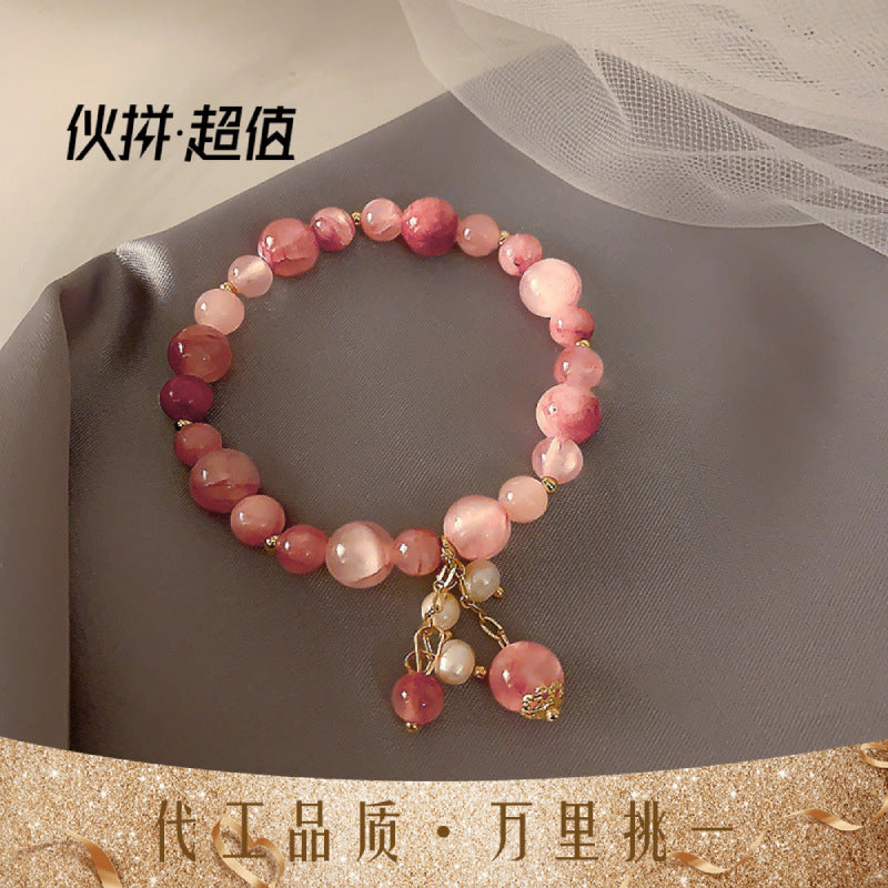珠宝首饰手链手环新款设计天然水晶弹力手链韩国草莓晶佛系少女手串手饰气质
