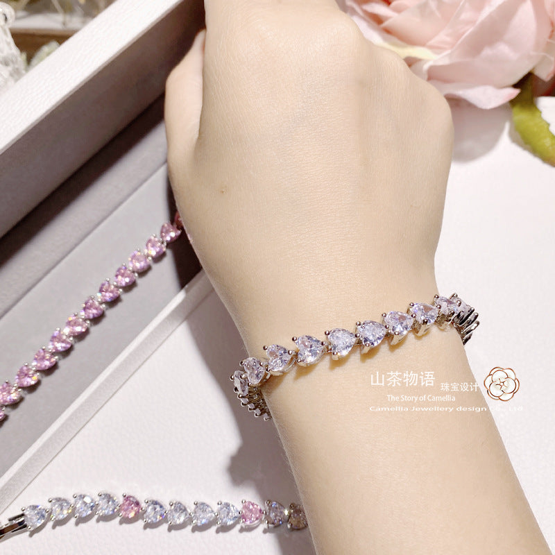 Camellia跨境嘻哈新款心形锆石网球链男女说唱DIy项链 强保色饰品