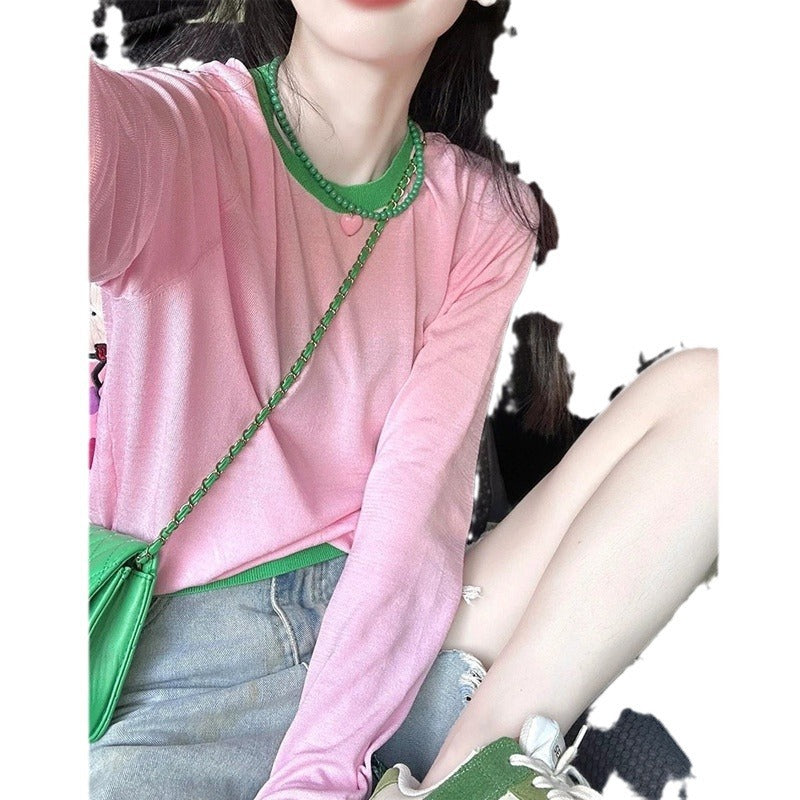 Dopamine tops Free shipping Tattoo Dopamine pink ice silk knitted sunscreen air-conditioning blouse women's summer thin breathable temperament shawl top