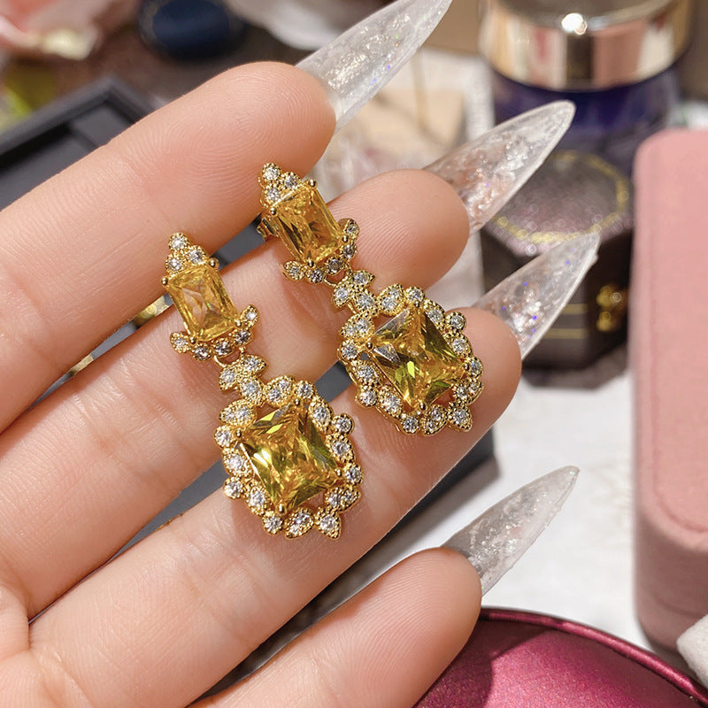 山茶珠宝展金黄宝石系列耳饰 镀18K金微镶多切面锆石闪耀高级耳钉