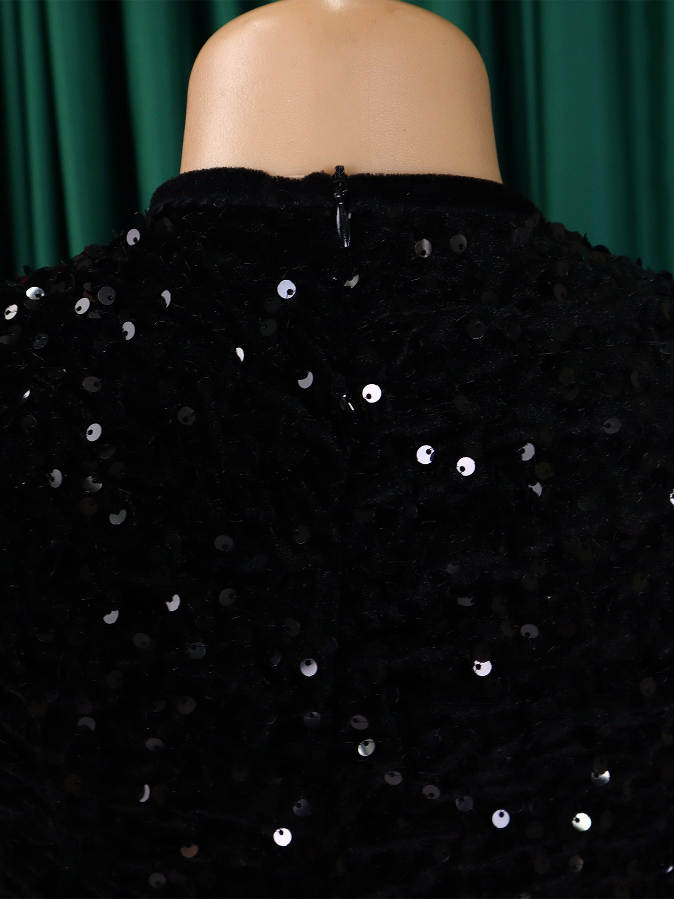 Fashion women's wear D469 Cross-Border New Arrival Women's round Neck Long Sleeve Pure Color Sequins High Waist Temperament Mid-Length Formal Dress European and American Style Dress