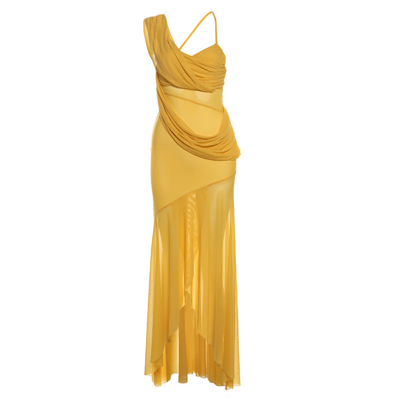 Free shipping  summer new women's clothing solid color slim-fitting high-waisted fashion suspender sleeveless gauze dress dress
