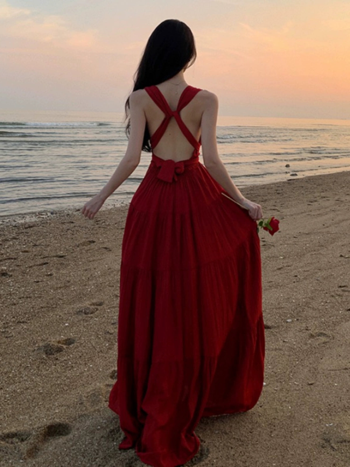Dopamine dress Free shipping Tattoo Dopamine Island Wear Sexy Big Halter Green Strap Neck Dress Women's Summer Seaside Vacation Dress