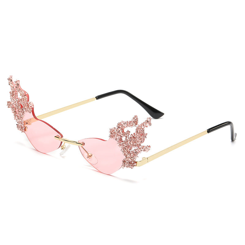 Women's fashion glasses 跨境新款镶钻墨镜时尚潮流搞怪太阳镜网红舞台走秀散花款太阳眼镜