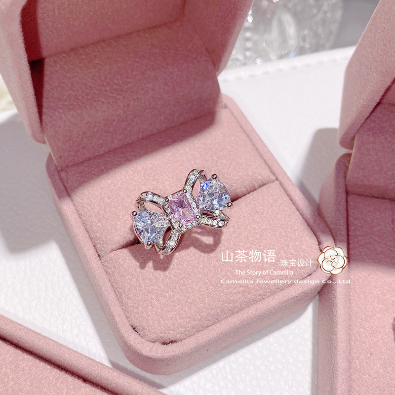 Camellia超仙设计蝴蝶结宝石套装 设计师klsdi镀金镶锆阿斯切项链