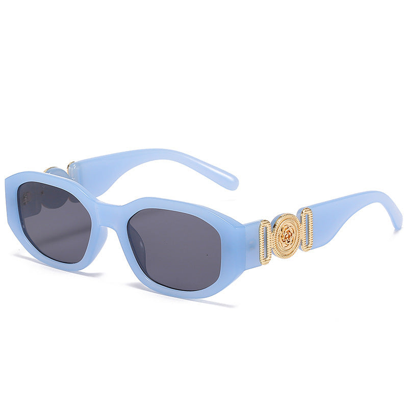 Women's fashion glasses 2024新款小方框太阳镜 欧美潮流人头同款多边形眼镜 个性花纹墨镜