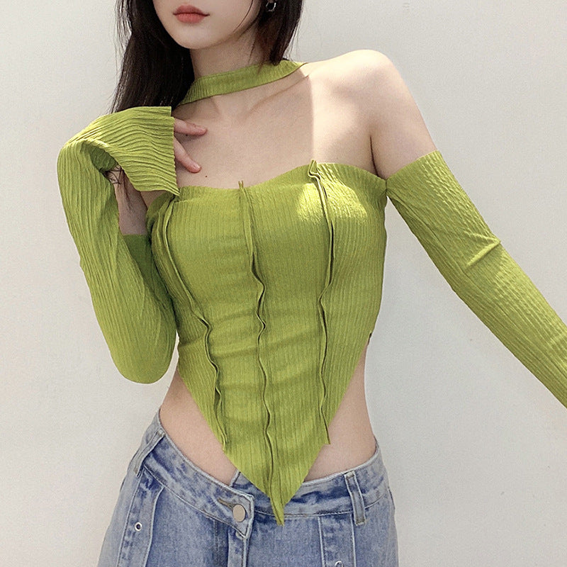 Free shipping  new women's clothing solid color slim-fitting navel fashion irregular neck small vest tops