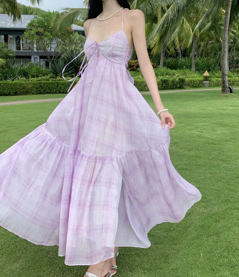 Fashion women's wear French Pure Desire Style Sexy Backless Halter Sling Dress Fairy Temperamental Beautiful Seaside Vacation Beach Dress