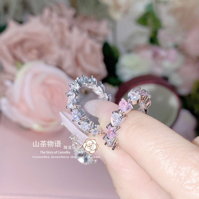Camellia经典设计爱心排戒女 镀金微镶仿真钻戒3A锆一件代发礼物