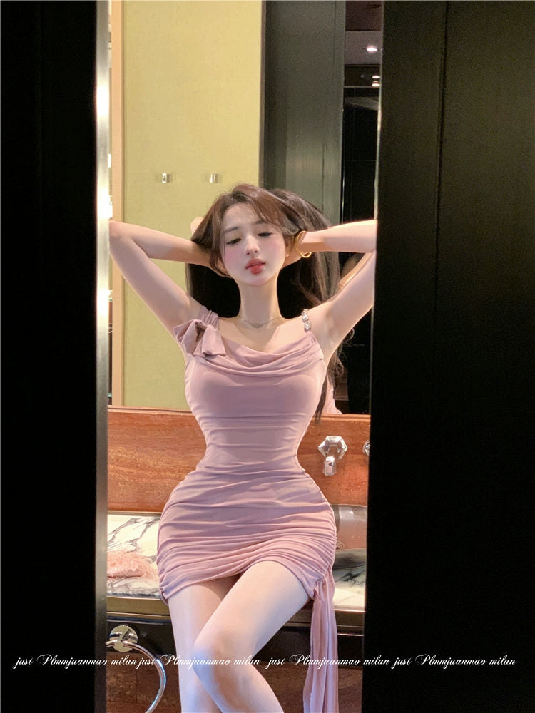 Fashion women's wear Pure Desire Pink Sling Dress Women's Spring and Summer Elegant Sexy Sweet Hot Girl Slim Hip Skirt Small Dress