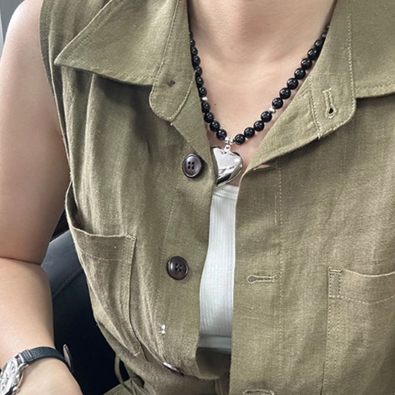 爱心手工圆珠项链个性高级感气质锁骨链小众百搭冷淡风饰品批发女