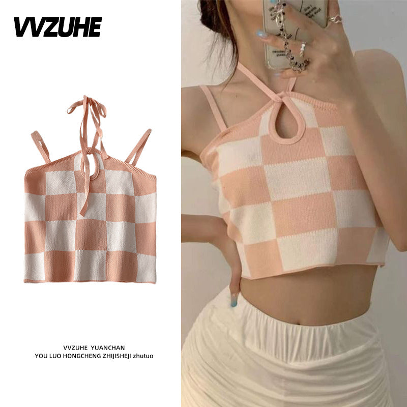Dopamine tops Free shipping Tattoo Pink Dopamine Wear Seaside Small Suspender Female Sexy Neck Wear Vest Sweet Spicy Thai Top Spice Girl Summer