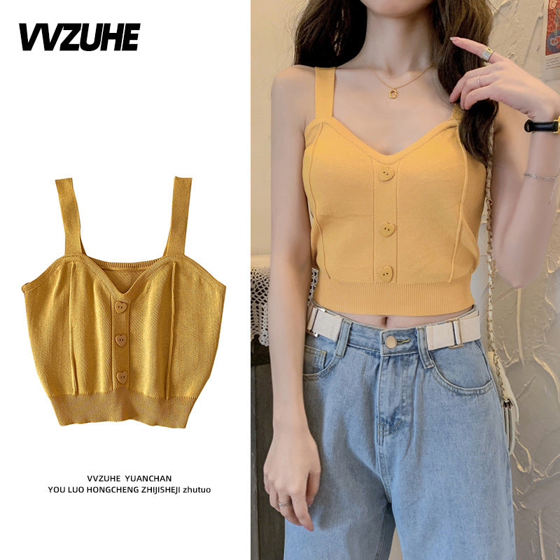 Dopamine tops Free shipping Tattoo Pink Dopamine Wear Seaside Small Suspender Female Sexy Neck Wear Vest Sweet Spicy Thai Top Spice Girl Summer