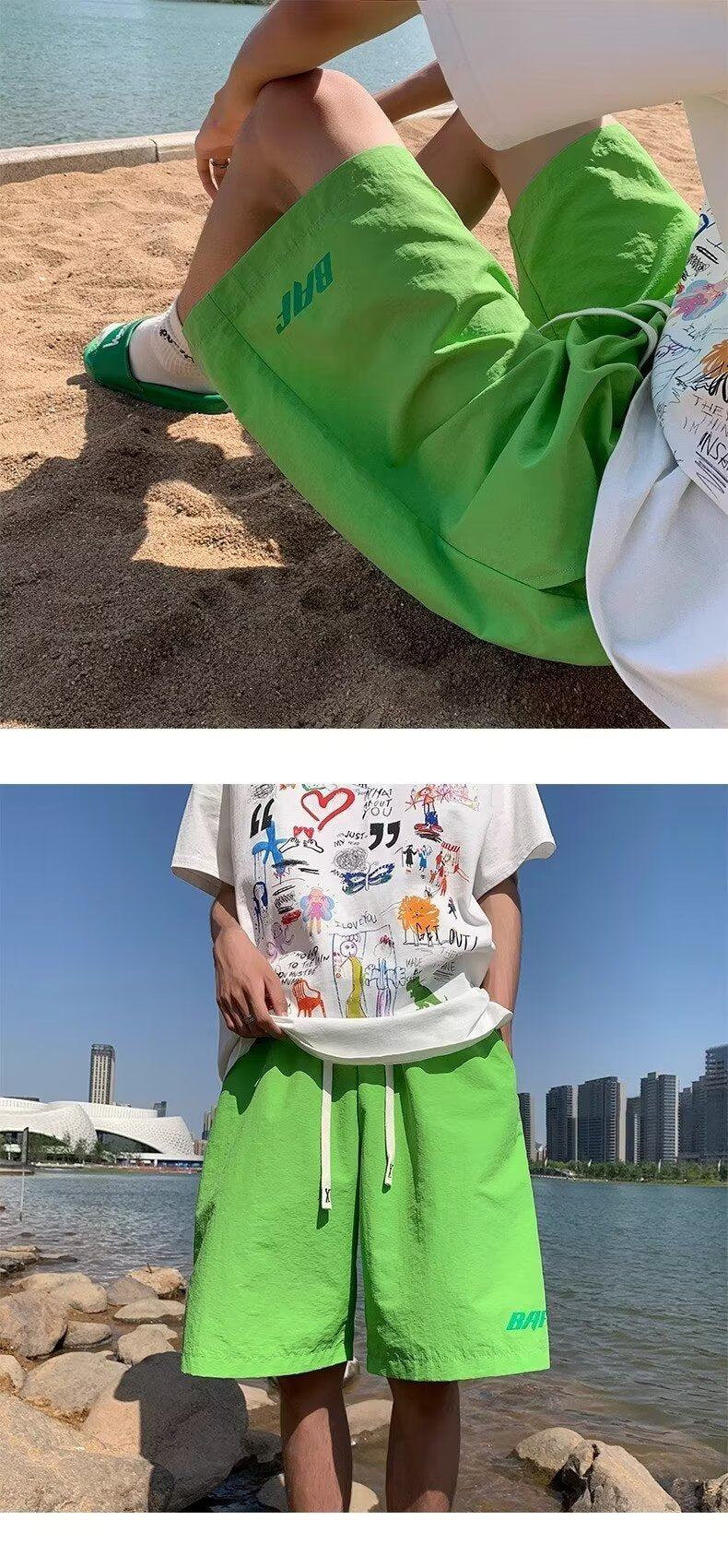 Dopamine pants Free shipping Tattoo Fat mm dopamine beach shorts women's summer thin quick-drying five-point pants loose wide-leg slim large-size women's clothing