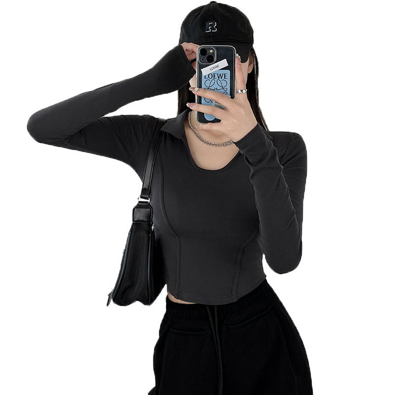 Fashion women's wear Women's Long-Sleeved T-shirt Autumn 2024 New Slim-Fit Slimming Bottoming Shirt Design Sense Niche Small Shoulder Top