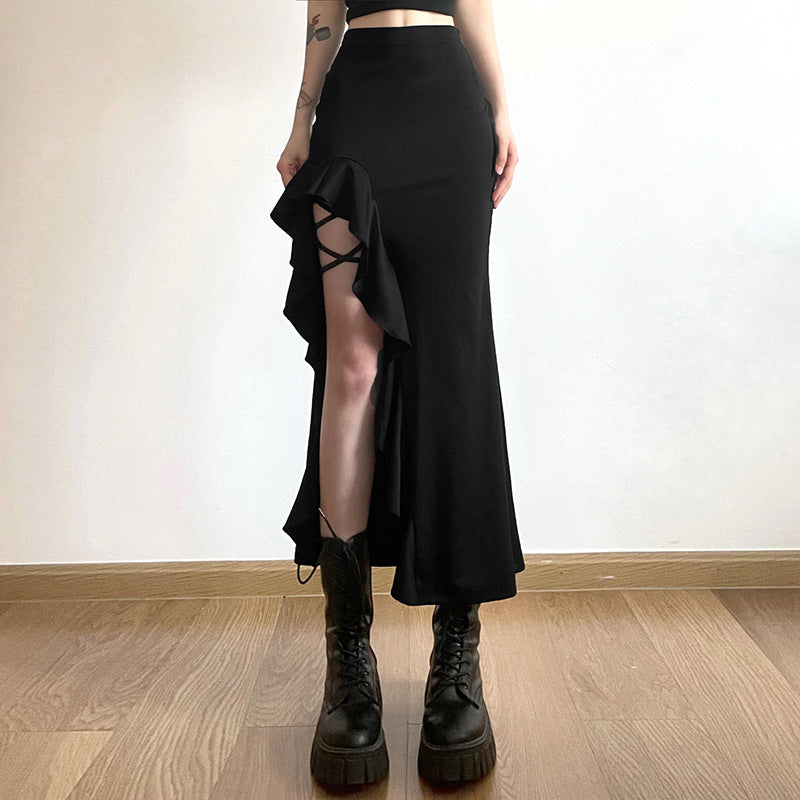 Free shipping  summer new women's clothing solid color slim-fit street fashion high-waisted hip-wrapped split skirt dress