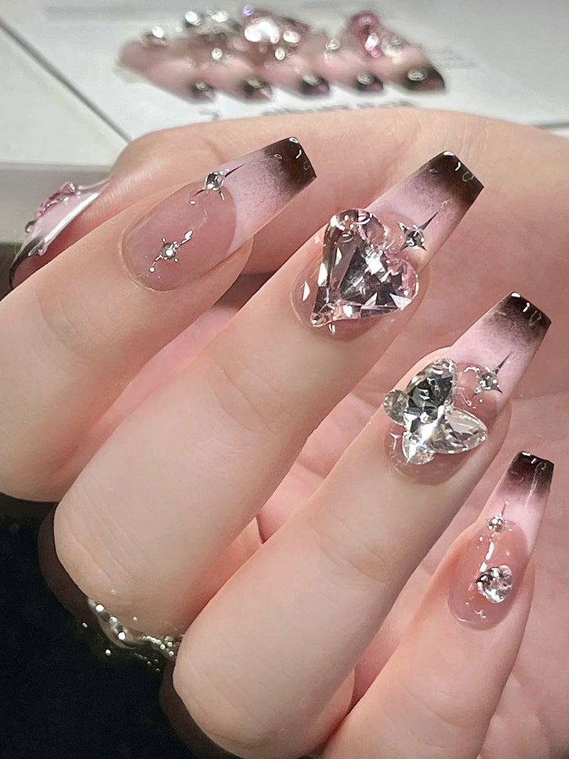 Fashion  nail New Nail Beauty Wear Nail Ins Advanced Pure Desire Wind Rhinestone Nail Patch Wear Nail Diamond Nail Stickers U1