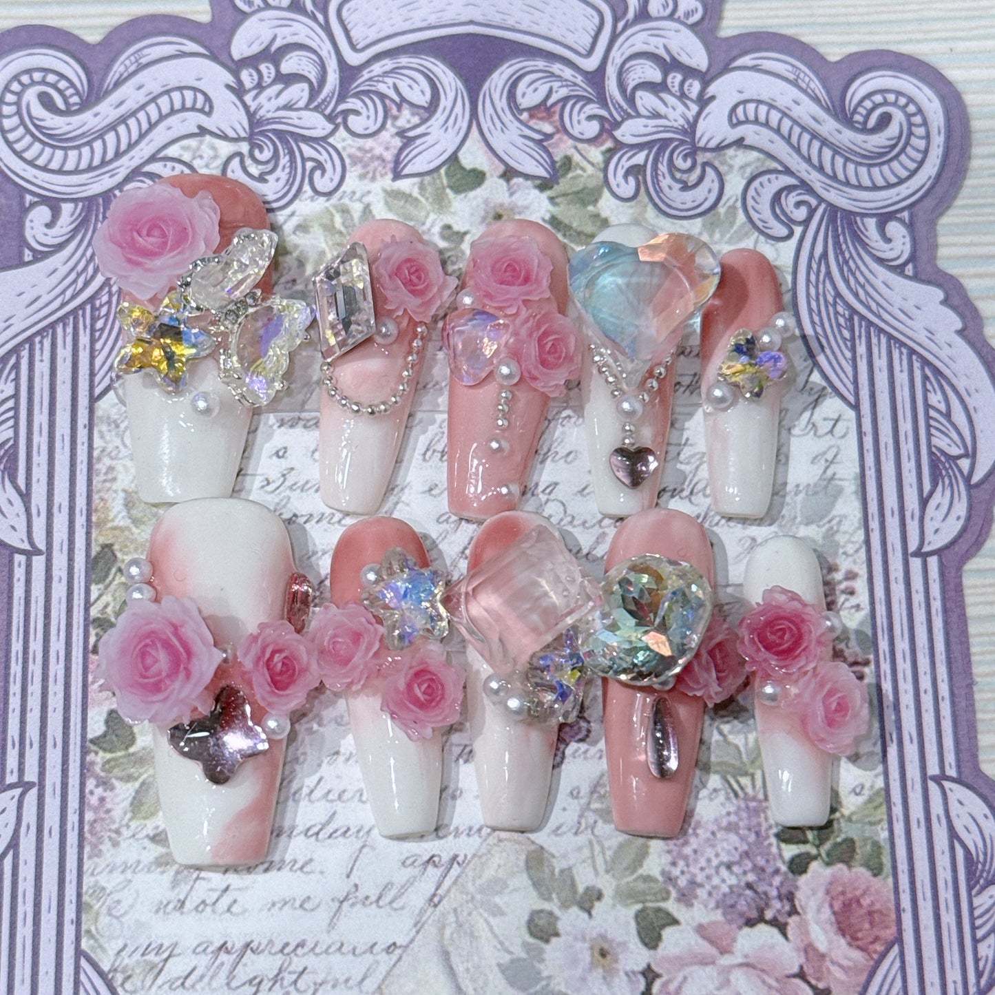 Hand-Worn Nail Dried Rose Three-Dimensional Flower Fake Nail Patch Nail Sticker Pieces Manicure Best-Seller on Douyin Nail Sticker