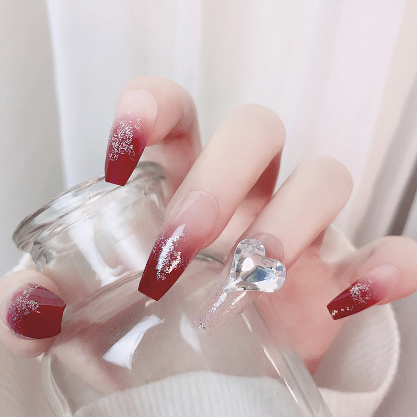 Fashion  nail New Wine Red Rhinestone Pure Want to Wear Nail Beauty Love Fake Nail Patch Detachable Wear Nail Wholesale X98