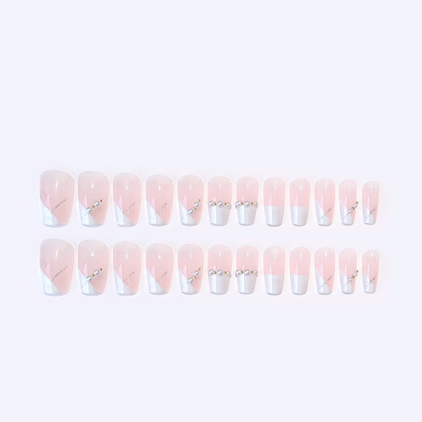 Fashion  nail New Fresh Sweet French Pearl Nail Beauty Patch Fake Nails Fresh Handmade Wear Nail Wholesale A28