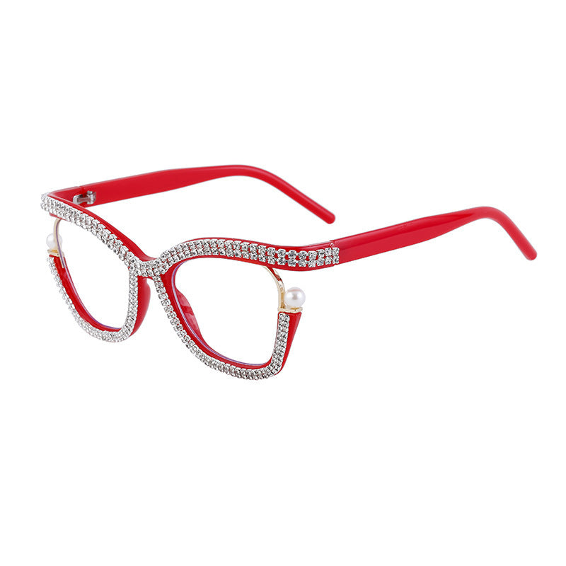 Women's fashion glasses 欧美新款个性镶钻平光眼镜框女时尚猫眼可配近视眼镜架女跨境批发