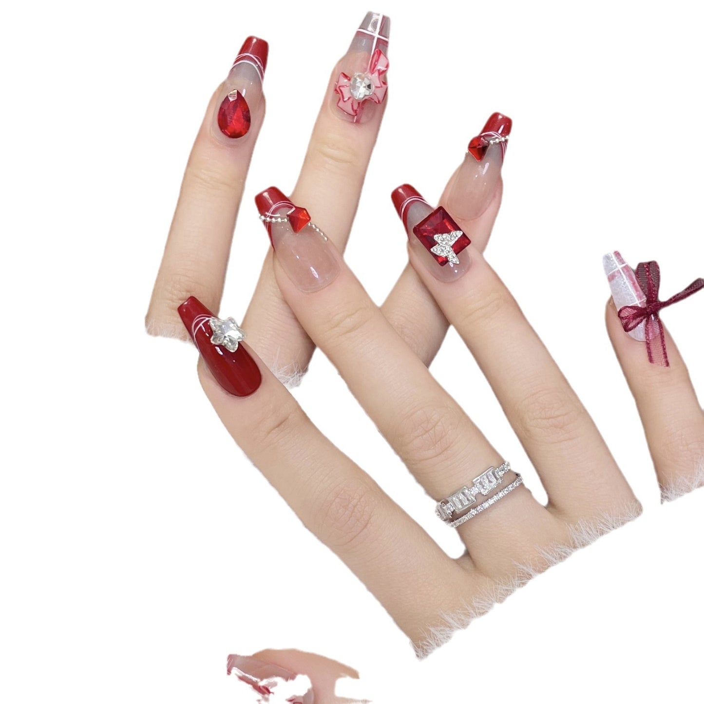(reusable nail)Original real hand wearing Princess Jia French long gentle romantic manicure nail patch wholesale