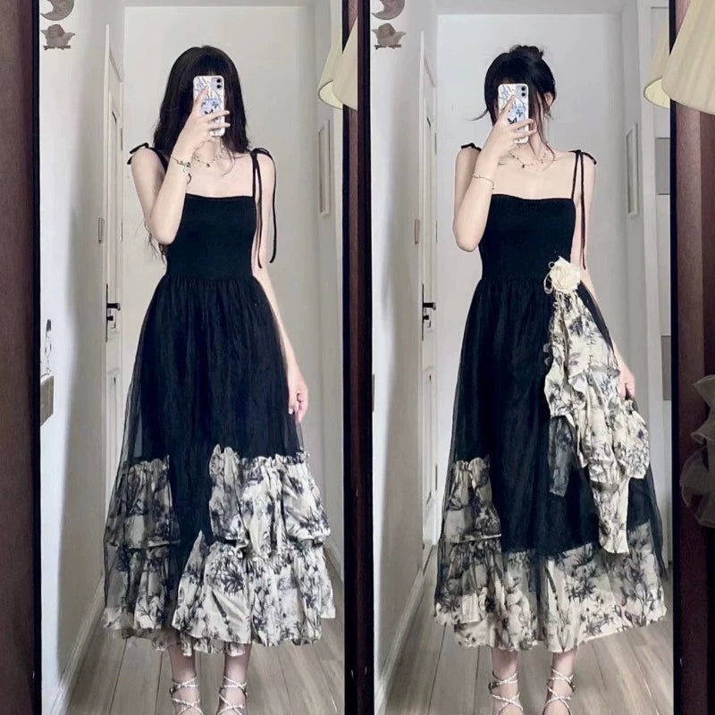 Fashion women's wear Hepburn Style French Artistic Skirt Light Luxury Sweet Salt Elegance Sleeveless Sling Dress 2022 Women's Summer