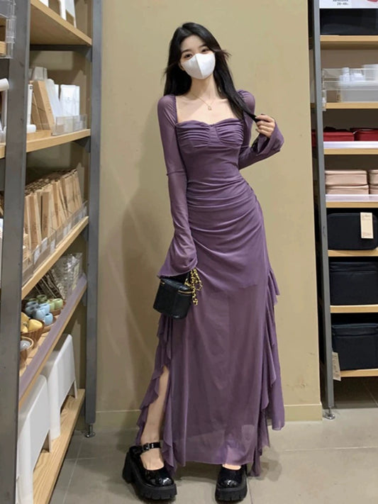 Fashion women's wear Unique Purple Dress Spring plus Size Slightly Oversized Girls Slimming Chic and Beautiful Dress Long Dress