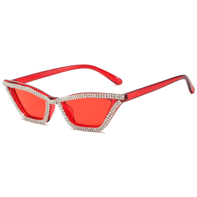 Women's fashion glasses 欧美时尚镶钻猫眼三角太阳眼镜个性网红蹦迪墨镜速卖通亚马逊INS