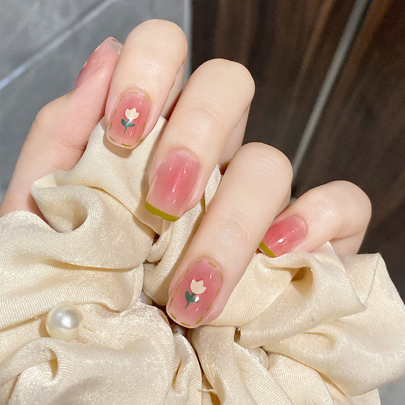 温柔花圃穿戴甲腮红晕染指甲贴片法式美甲片假指甲美甲贴成品甲片