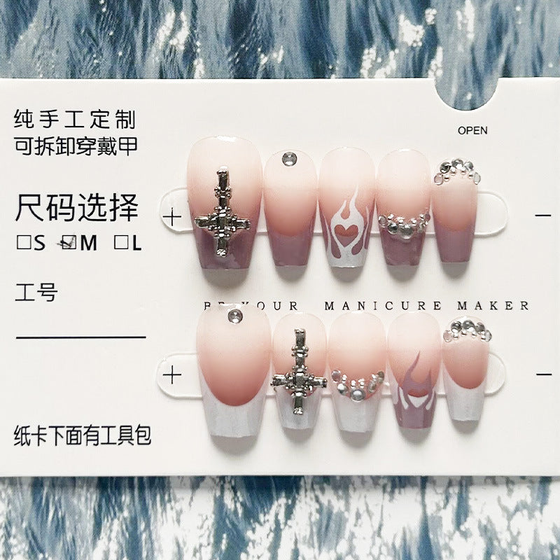 纯手工甲穿戴甲纯欲指甲贴片甜酷美甲片y2k 假指甲渐变美甲贴成品