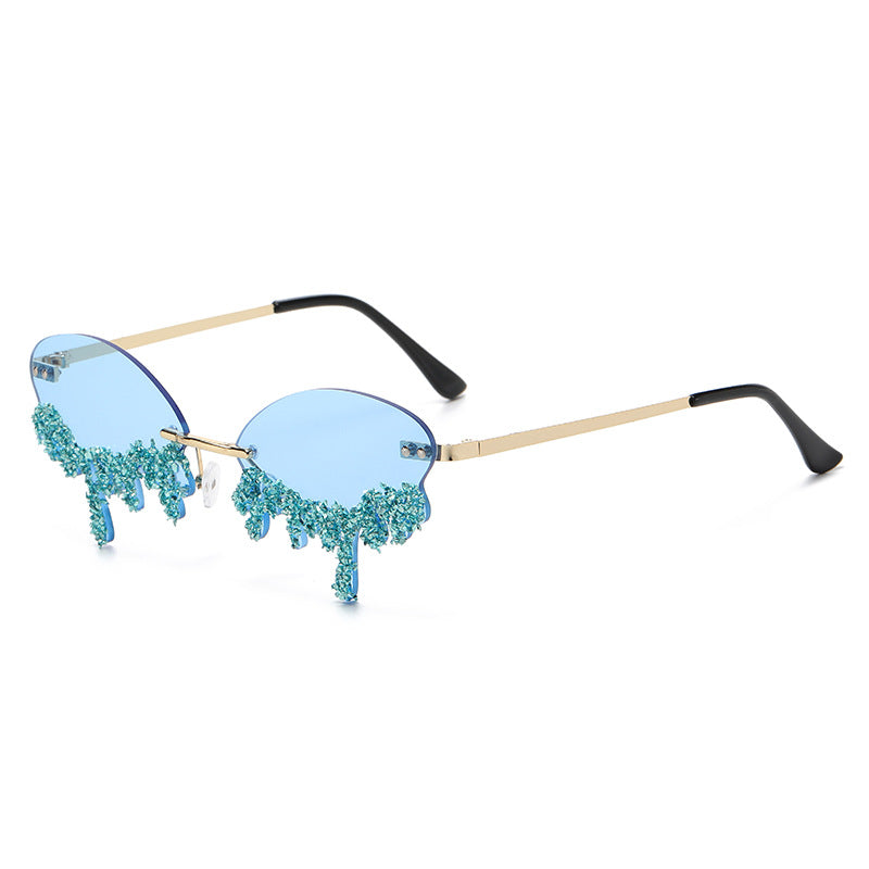 Women's fashion glasses 2023跨境欧美新款天使眼泪手工镶钻太阳镜搞怪拍照影楼创意墨镜