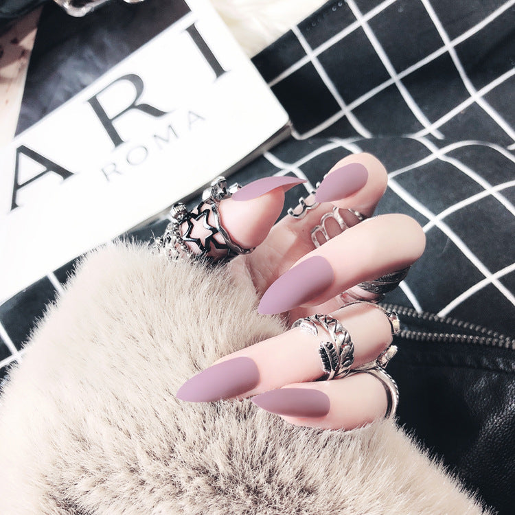 Fashion  nail Pointed Toe Nail Tip Solid Color Frosted and Matte Whole Fake Nails Wear Nail Nail Stickers Nail Finished Product Detachable