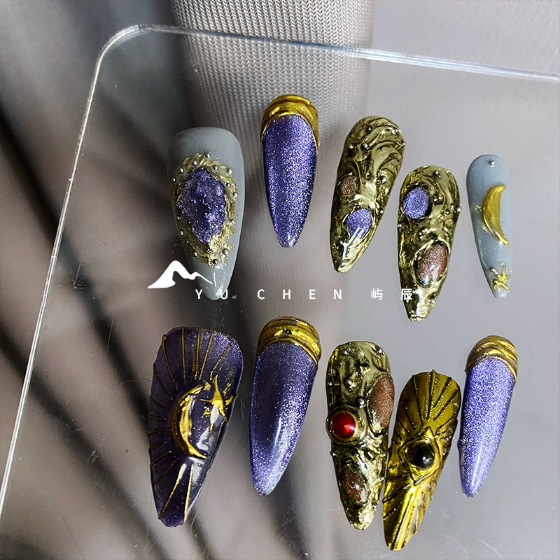 Yuchen Wear Armor [Golden Gem Moon] Y2g Millennium Purple Cat Eye Three-Dimensional Handmade Original Customization